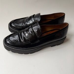Franco Sarto Balin Lug Sole Black Patent Platform Loafer Slip On Shoes Size 10